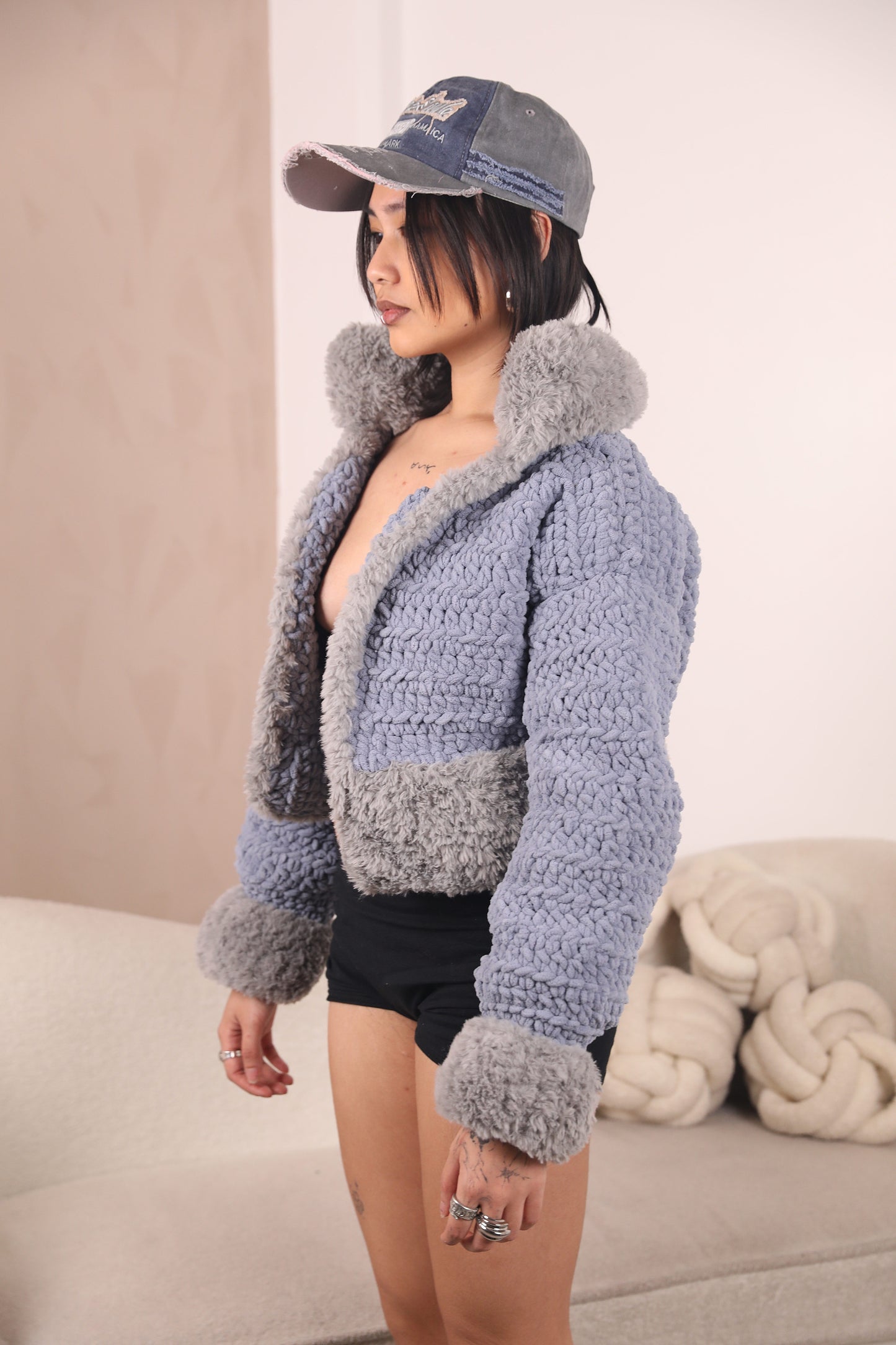 THE KAI CROCHET JACKET- SKY BLUE