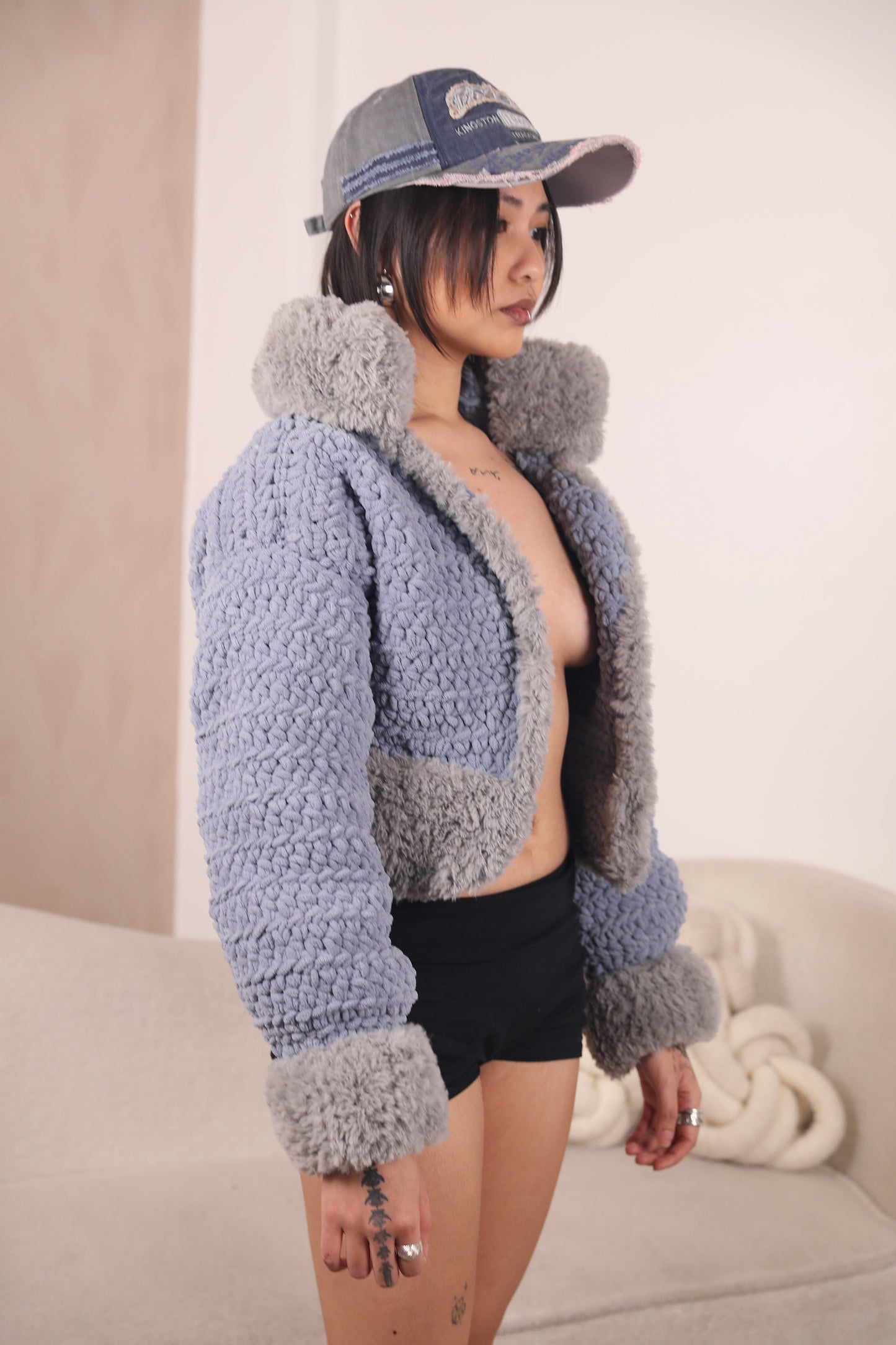 THE KAI CROCHET JACKET- SKY BLUE